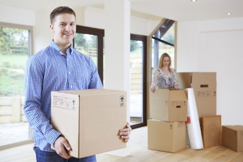 Packed boxes and furniture prepared for an Archway house move